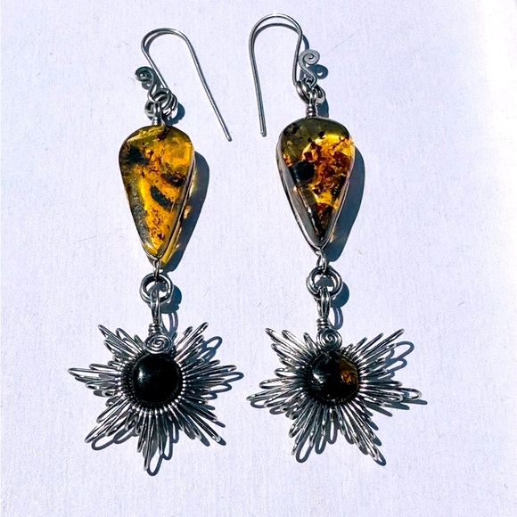 Amber Chandelier Earrings Wire wrapped 2 1/2” long - Picture 2 of 5